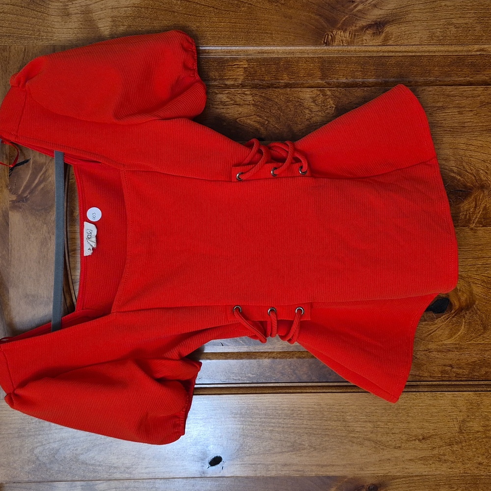 Meraki Vibrant Red Puff Sleeve Blouse